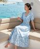 Helingbon Flower Seersucker Cutout Blouse Long Skirt Set Hj203