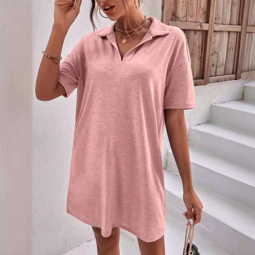 

Летние платья с воротником, с коротким рукавом, повседневные, свободного кроя, женские XL розовый