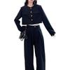 Women's Spring 2026 Black Professional Suit: Popular Two-Piece Set with Straight Wide-Leg Pants and Jacket Top