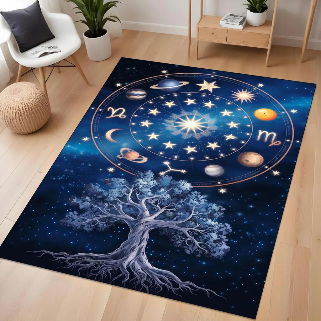 Tree of Life Norse Runes Area Rug – Viking Themed Carpet – Soft Non-Slip Floor Mat for Living Room, Bedroom & Pagan Decor
