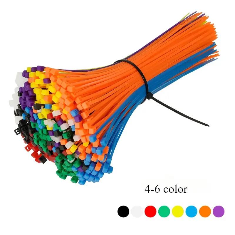 3×200mm Größe 100 Stück/Beutel Mehrfarbig Selbstverriegelnder Nylon-Kabelbinder Schnell Bündeln Kunststoffschlaufe Drahtwicklung Zufällige Farbe