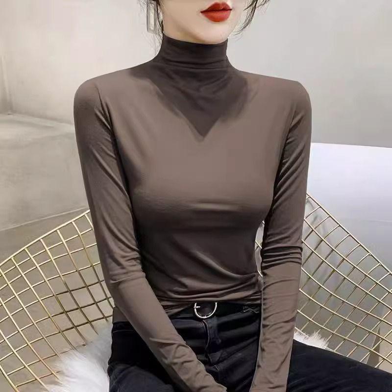 2025 Slim Fit High Neck Long Sleeve Top - Stylish and Versatile for Autumn/Winter in Black