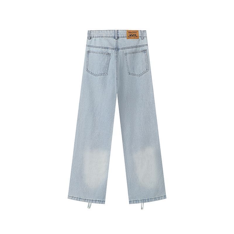 American Retro Love Heart Embroidery Utility Jeans Plus Size Unique Hot Girl Loose Slim Wide Leg Long for Women