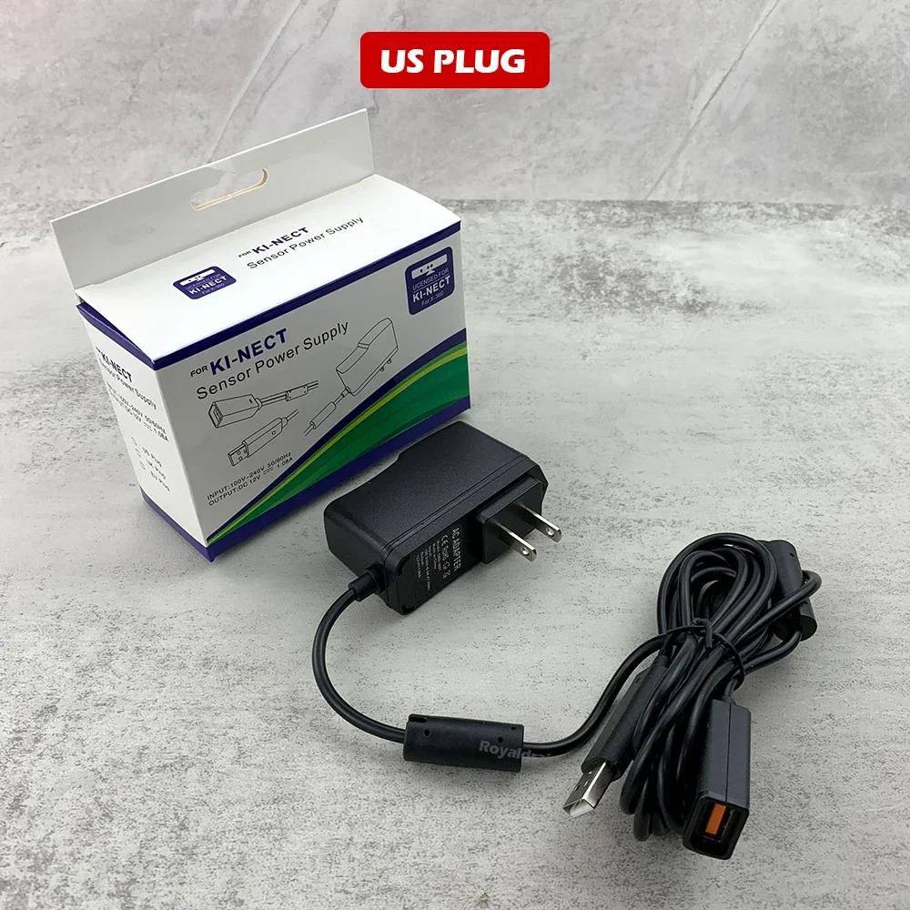 NEW EU US for Xbox 360 PLUG USB AC Adapter Power Supply with USB Charging Cable for Xbox 360 X-360 Slim Kinect Sensor Game Acces