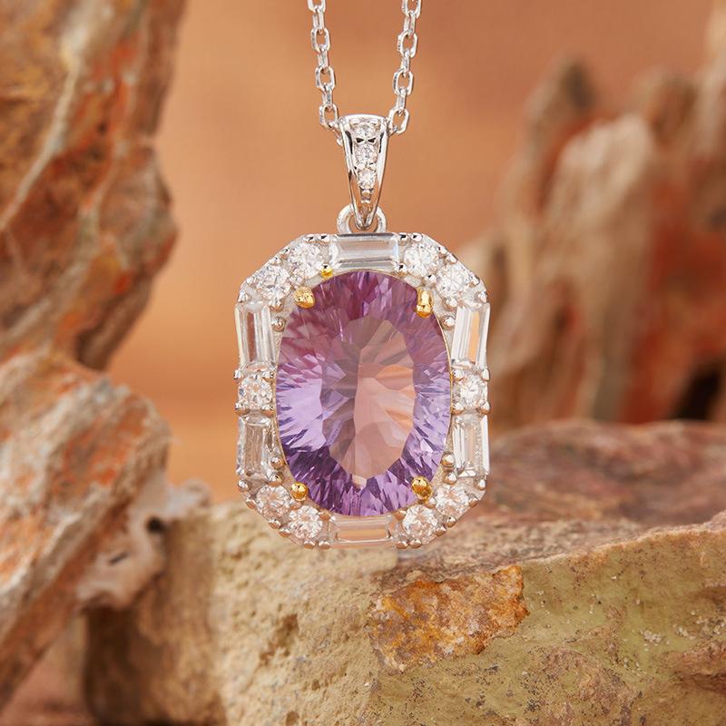 

Natural Topaz Amethyst Citrine Necklace Women S S925 Sterling Silver Colored Treasure Pendant Jewelry