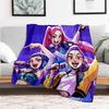 "Vibrant Anime Girl Group Poster: Cool Fashion & Dynamic Poses"Blanket Lightweight Flannel Throw Blanket for Sofa, Bed, Travel, Camping, Liv