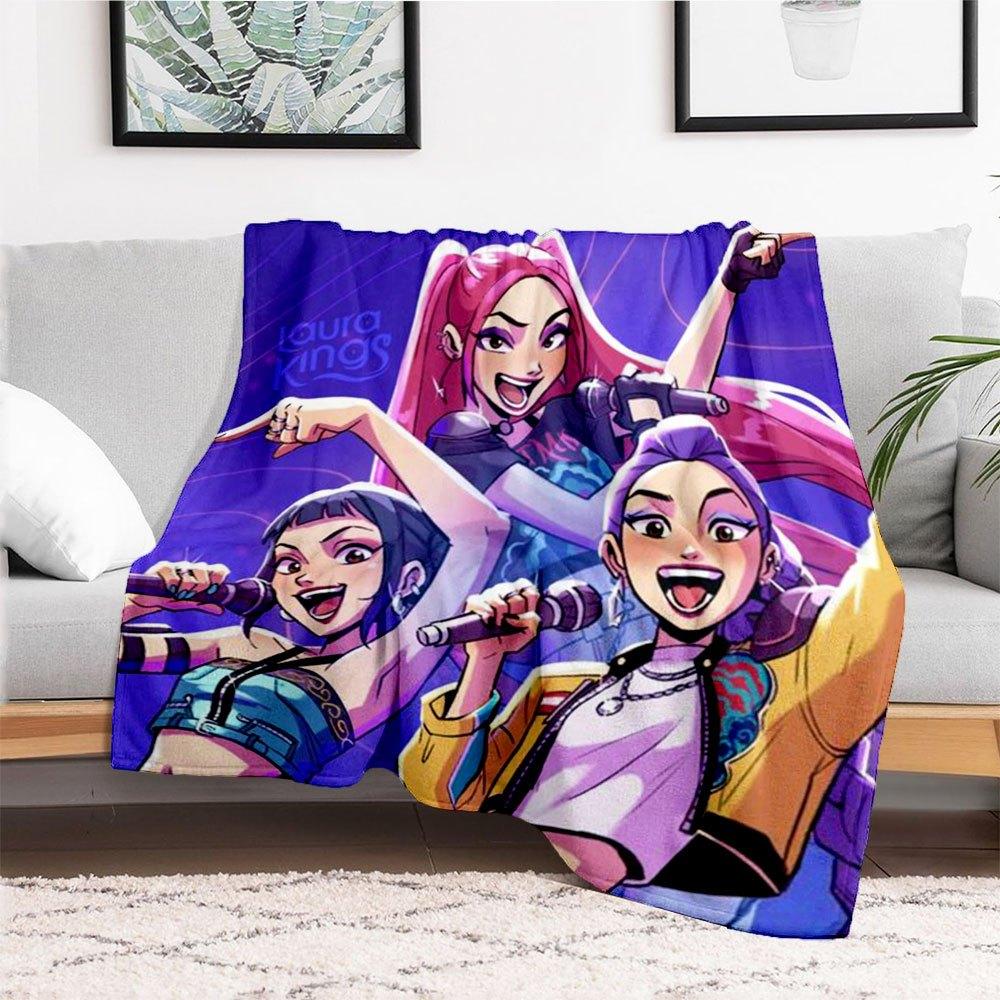 "Vibrant Anime Girl Group Poster: Cool Fashion & Dynamic Poses"Blanket Lightweight Flannel Throw Blanket for Sofa, Bed, Travel, Camping, Liv