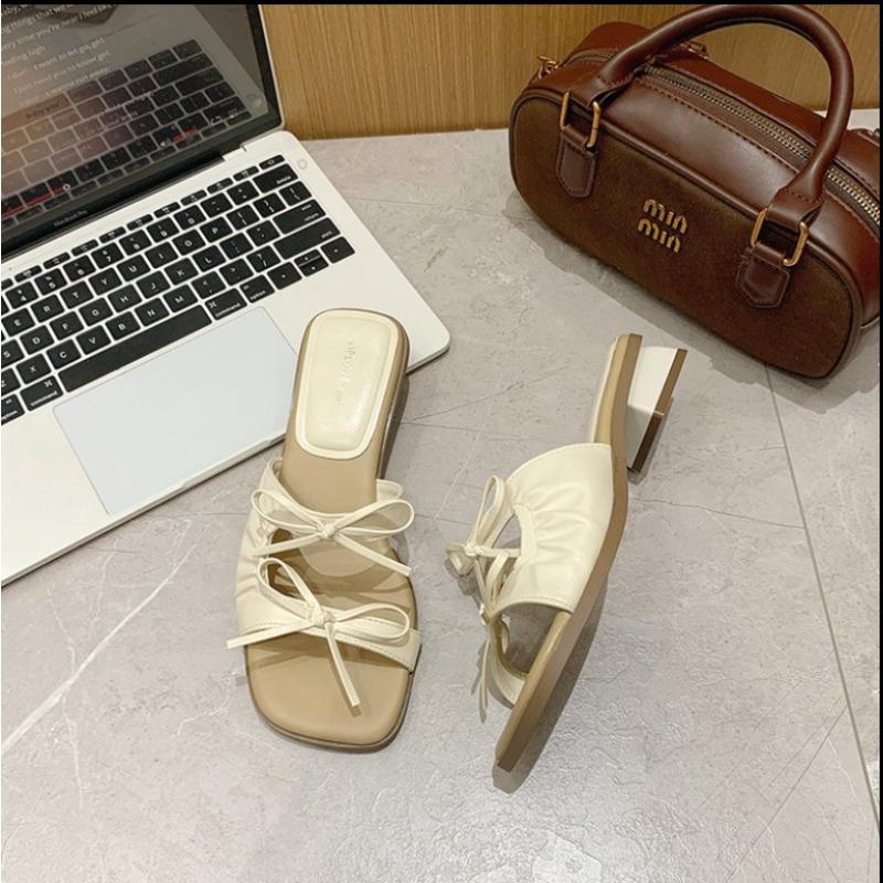 

Fashion 2025Summer Butterfly-knot Flats Women Slippers Concise Soft Sole Dress Slides Outdoor Beach Vacation Sandalias 35 бежевый