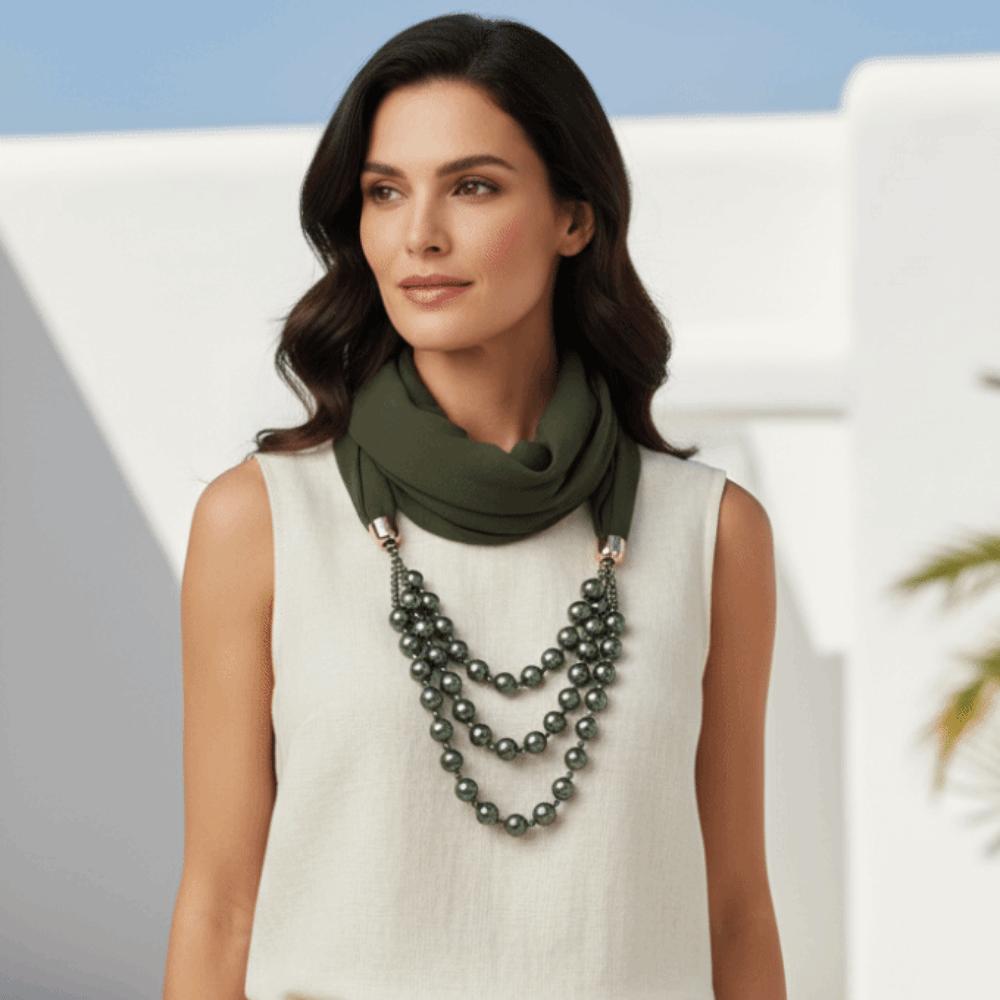 Layered Scarf Necklace Jewelry Two-in-one Chiffon Head Wrap Pearl Pendant Hijab Performance