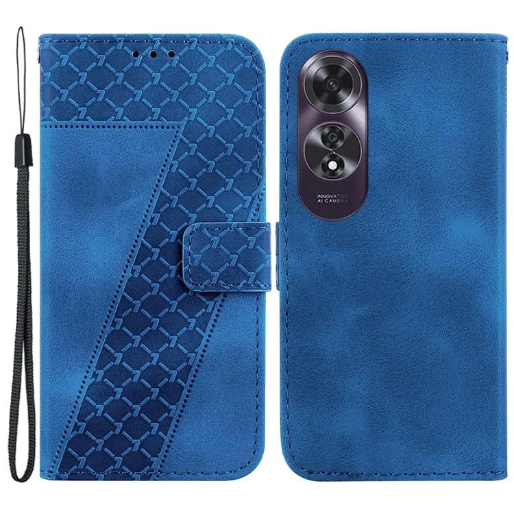 

For Oppo A60 4G Case PU Leather 7-Shape Imprinted Flip Wallet Phone Cover - Dark Blue