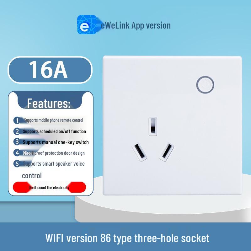 eWeLink Smart WiFi Wall Socket 86 Type 10A - Remote, Voice-Controlled App for Mobile