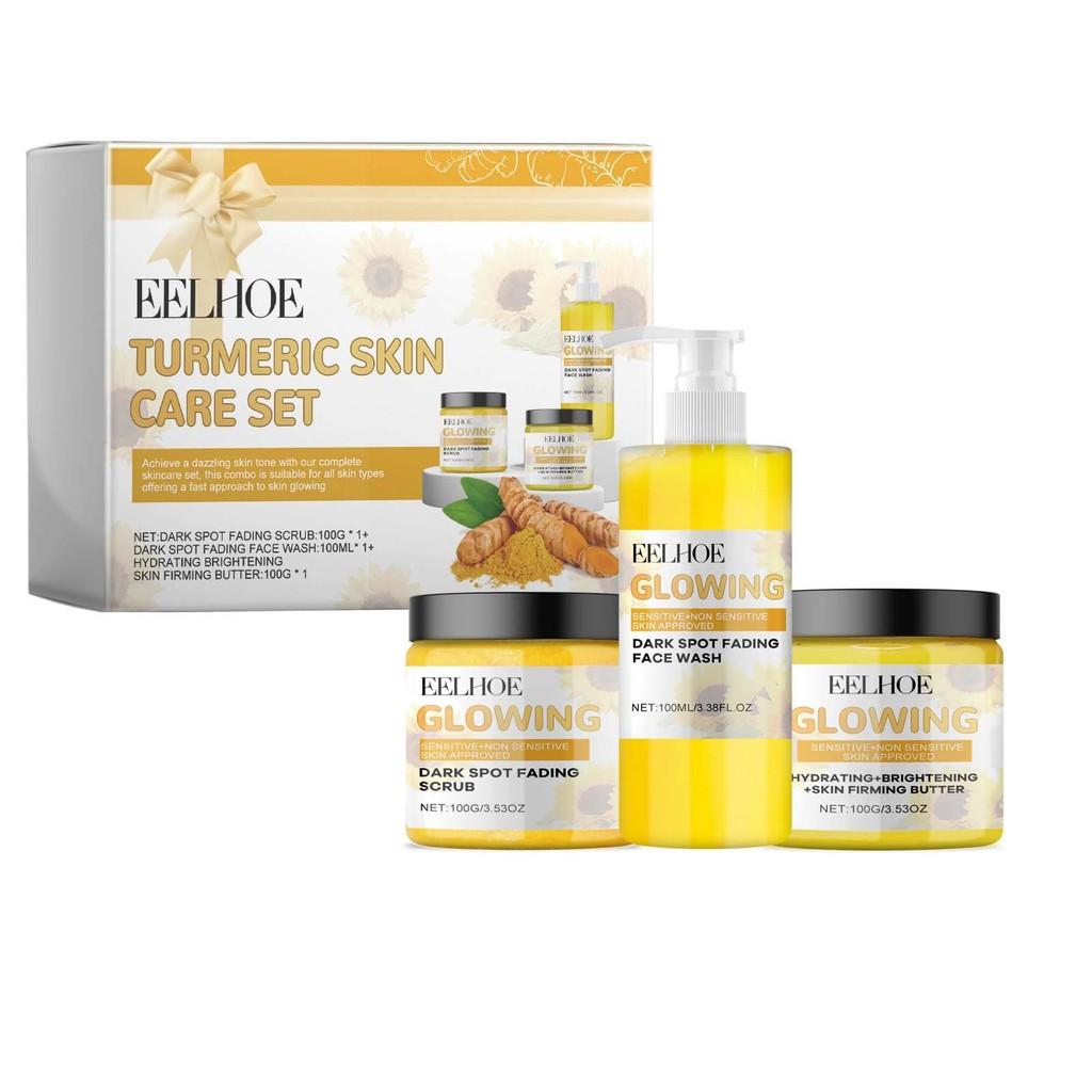 Eelhoe Turmeric Skincare Set For Brightening And Hydrating With Cleansing Exfoliating Creams