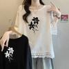 Street Casual All Match Floral and Plant Printed T-shirt for Summer Loose and Versatile Elegant Top Popular Women