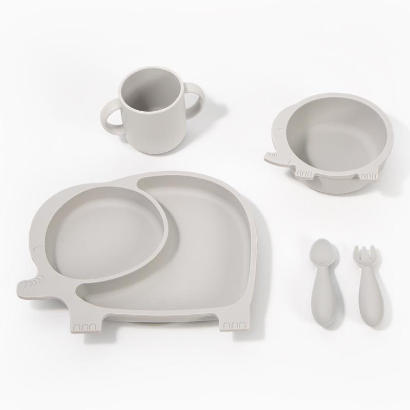 Ensemble de vaisselle pour bébé: Assiette Compartimentée en Silicone, Bavoir, Cuillère, Fourchette, Bol et Ventouse