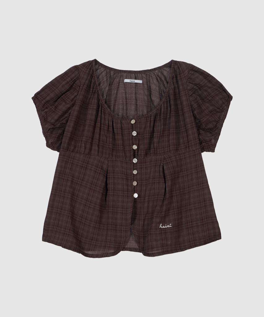 HAINT Mayel Check Puff Embroidery Blouse _Brown