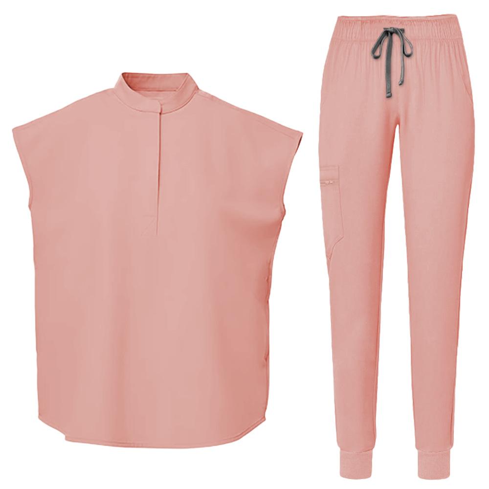 Women's Loose And Comfortable V-neck Short Sleeved Workwear With Multiple Pockets Suit Set