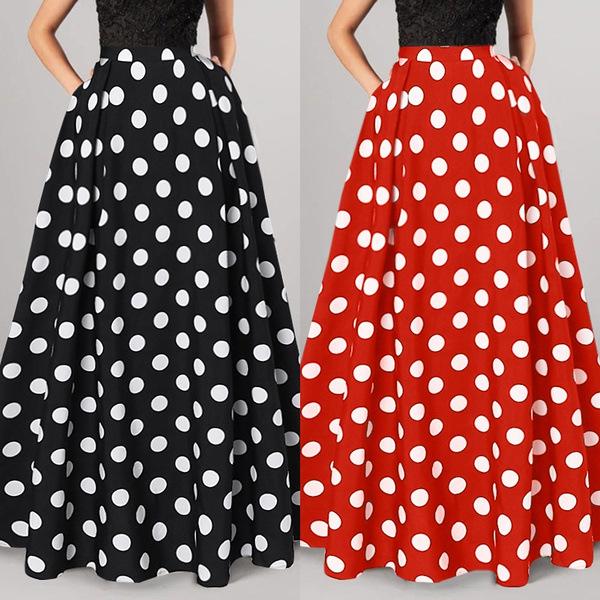 2025 Women's Retro Polka Dot Long Swing Skirt - European & American Style