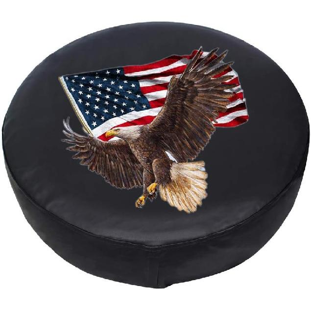 Spare Tire Cover, Wheel Cover With American Eagle USA Flag PVC Leather Waterproof Dust-Proof Universal Fit For Jeep Trailer RV SUV Camper Vehicle (15