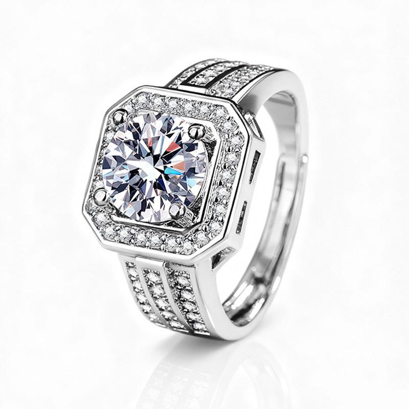 2026 Men's Ring Full Diamond Fashion Light Luxury Men's Open Ring Accessories