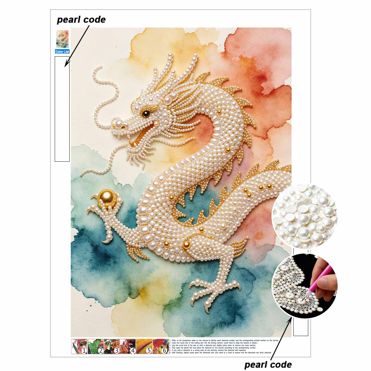 Pearl Art Painting Home Wall Decor White Dragon Gemstone Painting Picture Crafts Adult/Beginner Gift Creative Home Decor Unframed 30x40