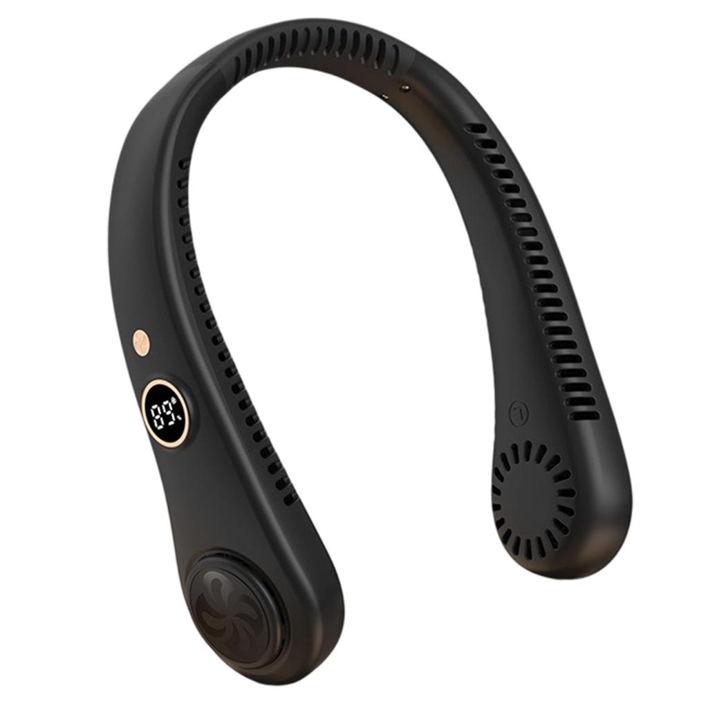 Digital Display Foldable Neck Fan Portable Wearable Personal Fan with Five Adjustable Speed Settings and Rechargeable Battery for Indoor Outdoor Use
