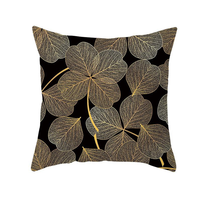 Home Furnishings Black Gold Leaf Print Cushion Cover Office Cushion Cover Waist Pillow Cover
