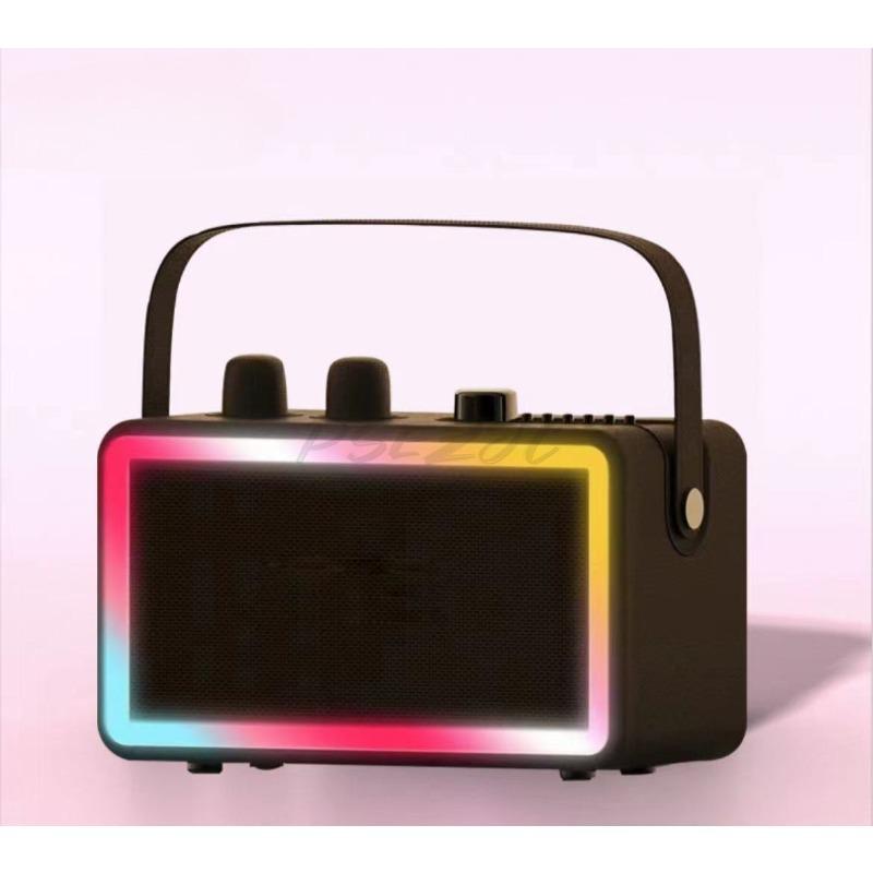 Retro Karaoke Wireless Bluetooth Speaker Microphone All In One Outdoor Family Gathering Set KTV Dual Mic LED