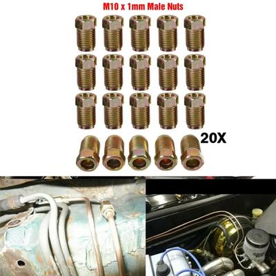 20pcs Brake Line Fittings Set For 3/16" Copper Brake Tube Inverted Flares Metric End Union Nuts 10mm X1mm Zinc Coated Tool