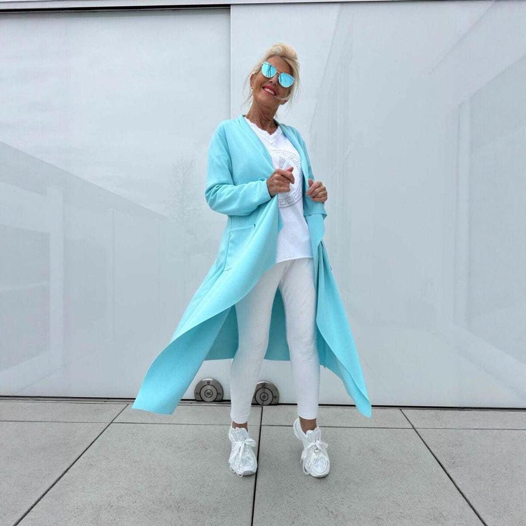 New Fashion Irregular Long Trench Coat: Solid Color, Long-Sleeved Cardigan Style