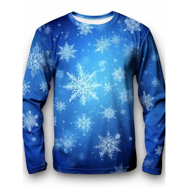 Weihnachten Herren T-Shirt 3D Druck Rentier/Schneemann Grafik Lässiges Langarm Rundhals Shirt Frühling & Herbst Kleidung Grafik