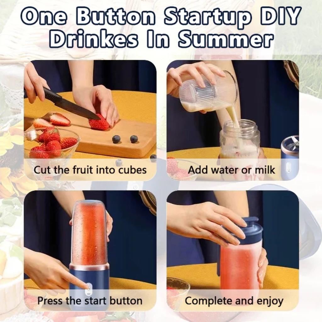 JOYBLISS Multifunksjonell 2 Kopper Bærbar Fruktjuicer Blender 6 Blader Juicemikser Mini Isblender USB-lading Trådløs Juicepresse