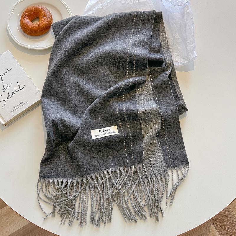 2024 High-End Versatile Women's Cashmere Scarf Shawl - Solid Color for Autumn & Winter Warmth