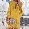 V Neck 45720 Sleeve Cold Shoulder Front Lace-up High-Waist Boho Dress Retro