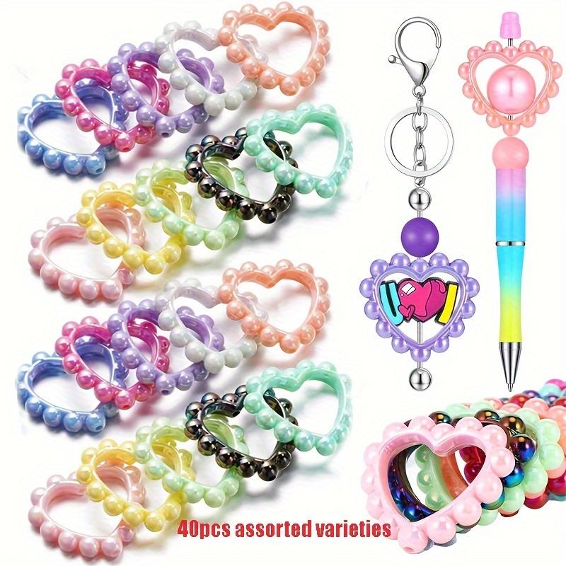 

40 Mixed Heart-Shaped Acrylic Focus Frame Round Perforated Rings for DIY Keychains, Pens, Jewelry Making, Bracelets, Car Necklac 40pcs