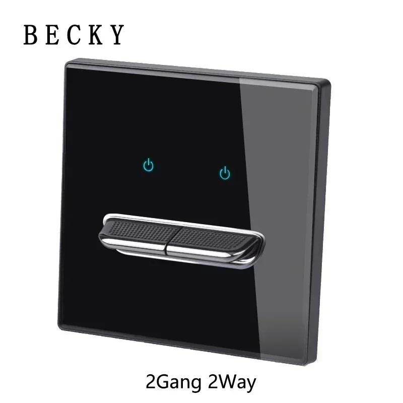 Black Tempered Glass Wall Switch Panel Led European 16a Socket Retro Toggle Light Switch Eu Uk Standard 2usb Socket 1Gang-4gang
