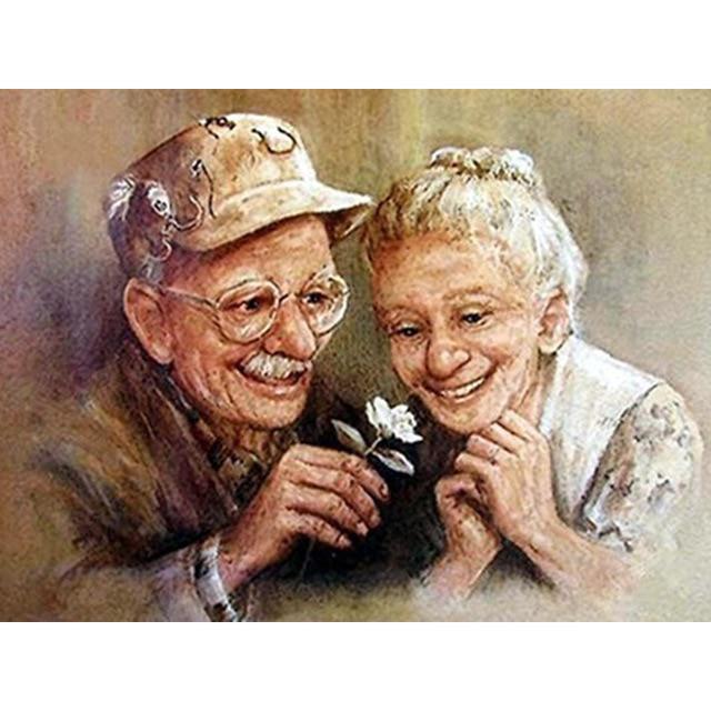 DIY 5D Diamond Painting Old Couple Mosaic Full Round Rhinestones Diamond Embroider