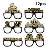 6/12/18Pcs 2027 Happy New Year Party Paper Glasses Black Gold Glitter For New Years Eve Gatherings Photo Booth Props