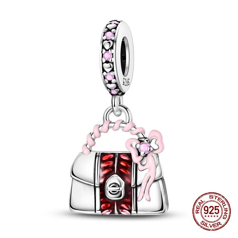 925 Silver Pink Bow Girl Heart Pendant Charms Fits 3mm 925 Original Bracelet Necklace Womens Fine DIY Jewelry Gifts 2025 New in