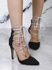 Fashion Summer Women Sandals 2025 New High Heels Women Pointy Stiletto Sexy Black Wedding Shoes Bride Shoes Sandals Sandalias Femininas