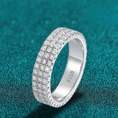 Anel de moissanite completo em prata esterlina 925 com banhado a ouro casamento noivado eternidade banda patry joias de luxo para mulheres