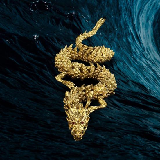 3D Printed Chinese Dragon Figurine Movable Joints Golden Loong Figure Articulated Dragon