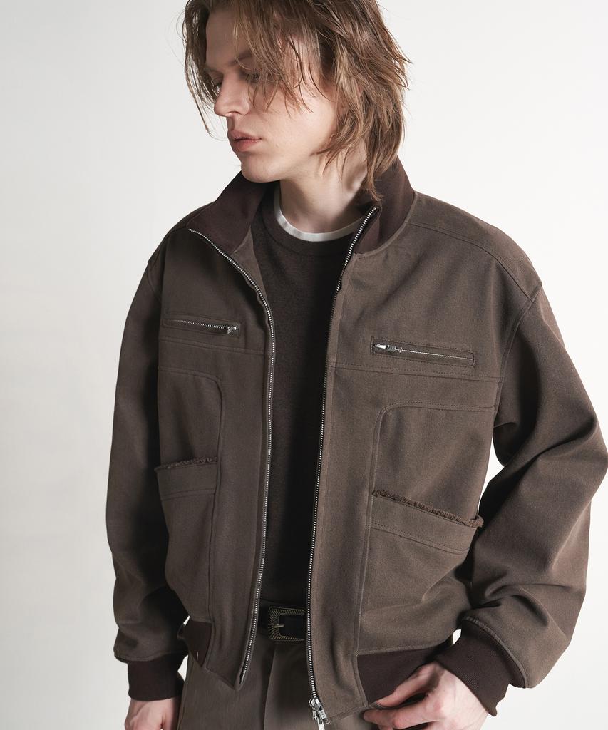 Sperone High-Neck Vintage Cotton Blouson (Brown)