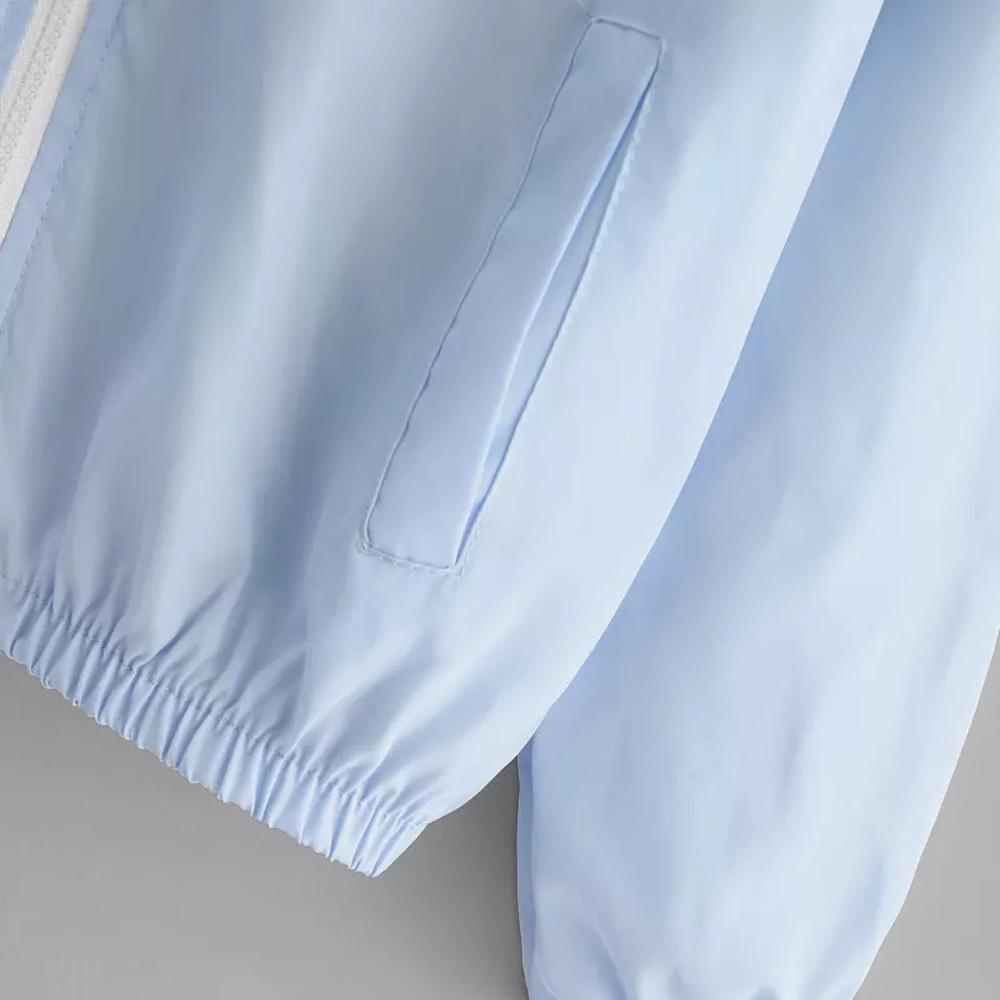 Women Long Sleeve Patchwork Thin Skinsuits Hooded Zipper Pockets Sport Coat 