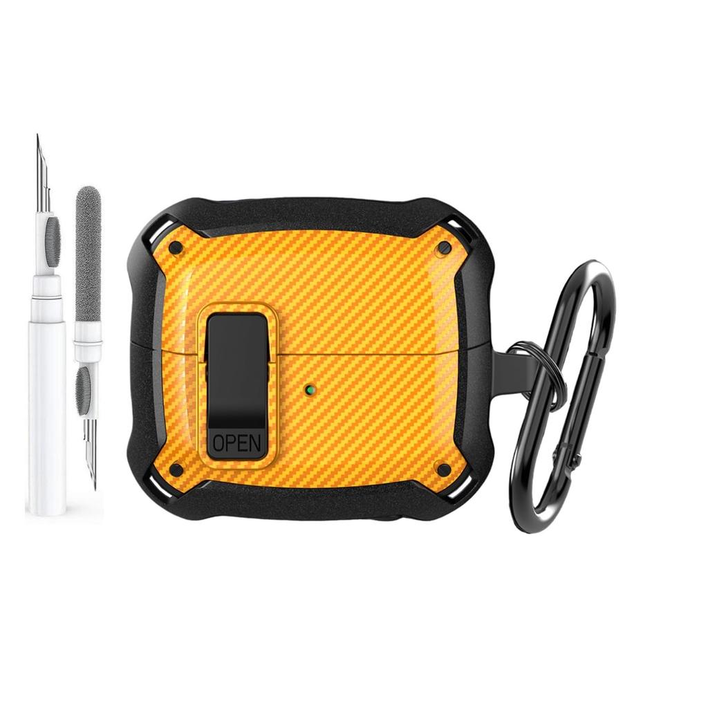 Carbon Fiber Case For Samsung Galaxy Buds 3/Galaxy Buds 3Pro with Keychain Secure Lock Shockproof Protective Case for Woman Man