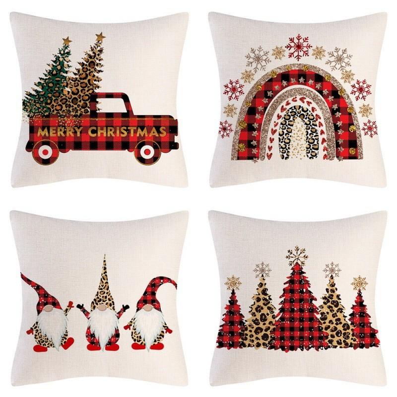 New Christmas Throw Pillow Cushion Home Decoration Short Plush Linen Printed Throw Pillow Cover