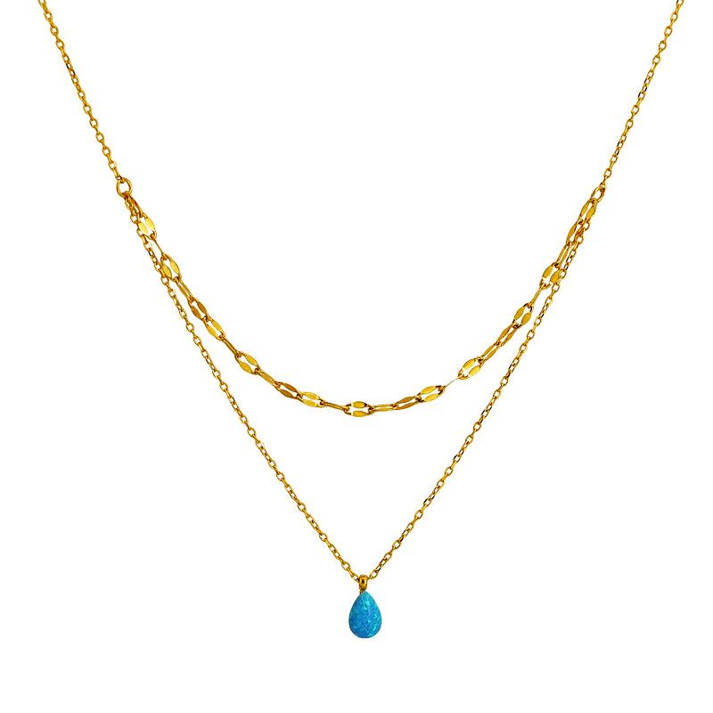 Tarnish Free Waterproof Necklace Stainless Steel Tarnish Free Jewelry Double Chain Gemstone Heart Pendant Minimalist Necklace Vintage