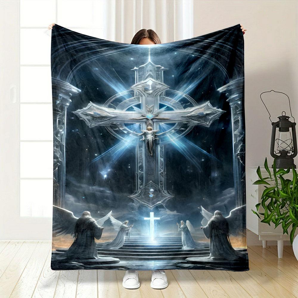 Celestial Cross Angel Blanket Printed Blanket for Living Room Bed Couch lunch break Soft Cozy Blanket for Friend's festival Gift