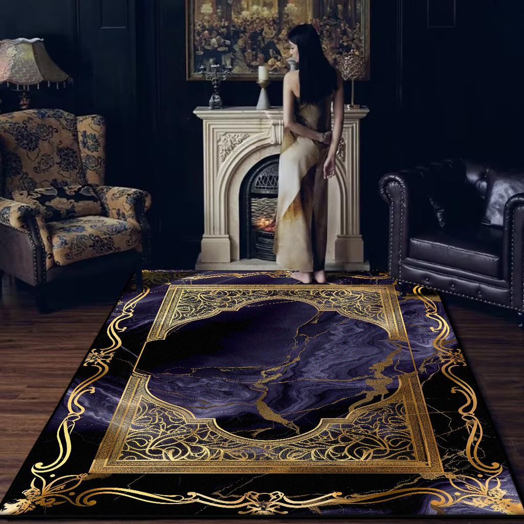 Modern Luxury Black Carpet for Living Room Washable Decoration Home Chinese Style Rugs for Bedroom Non-slip Large Rug Bath mat