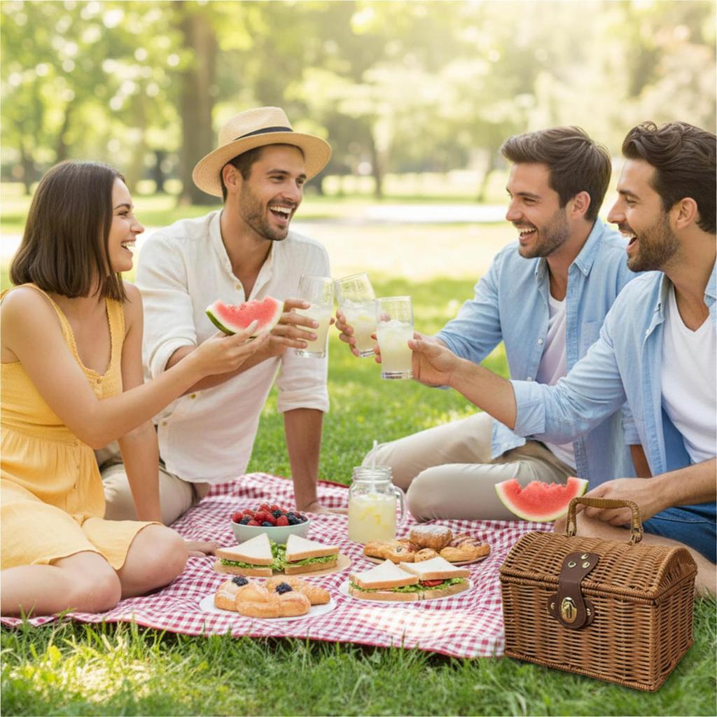 Wicker picnic basket, 8x6 inch wicker basket with lid and handle, rattan woven storage box, suitable for weddings, parties