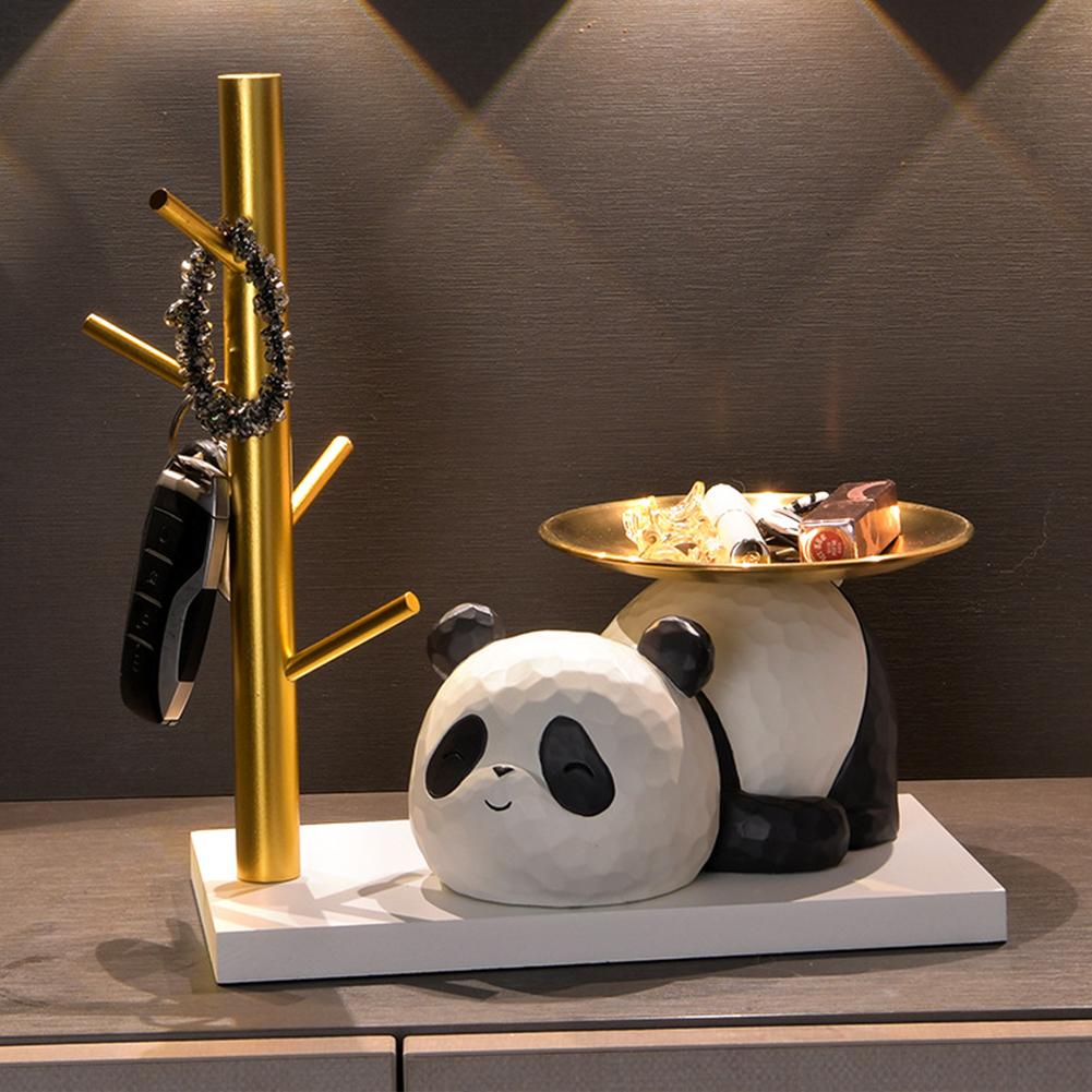 Decorative Panda Statue Creative Animal Sculpture Storage Tray Panda Model Holding Tray for Living Room Hallway Home Decoration